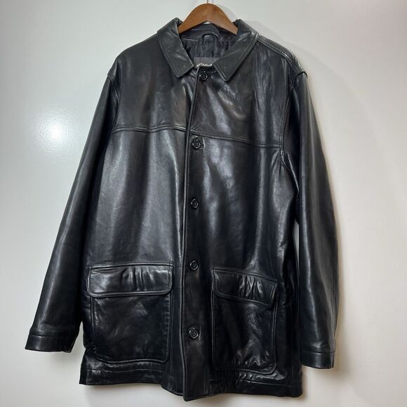 Eddie Bauer Men’s Lamb's Leather Jacket Size XL Black Insulated Minimalist Warm - Picture 1 of 11